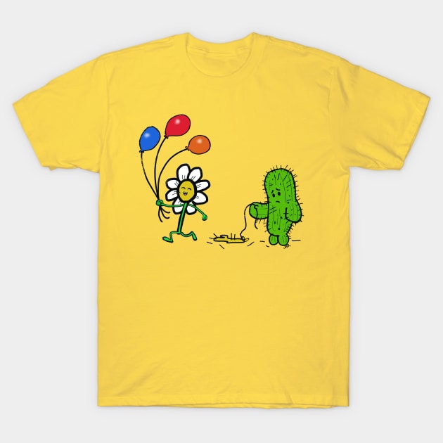 happy daisy, sad cactus T-Shirt by wolfmanjaq